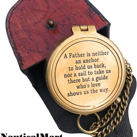 NauticalMart A Father is Neither an Anchor Engraved Compass Best Gift for Dad, Dad's Birthday Gifts, Father's Day Compass with Case