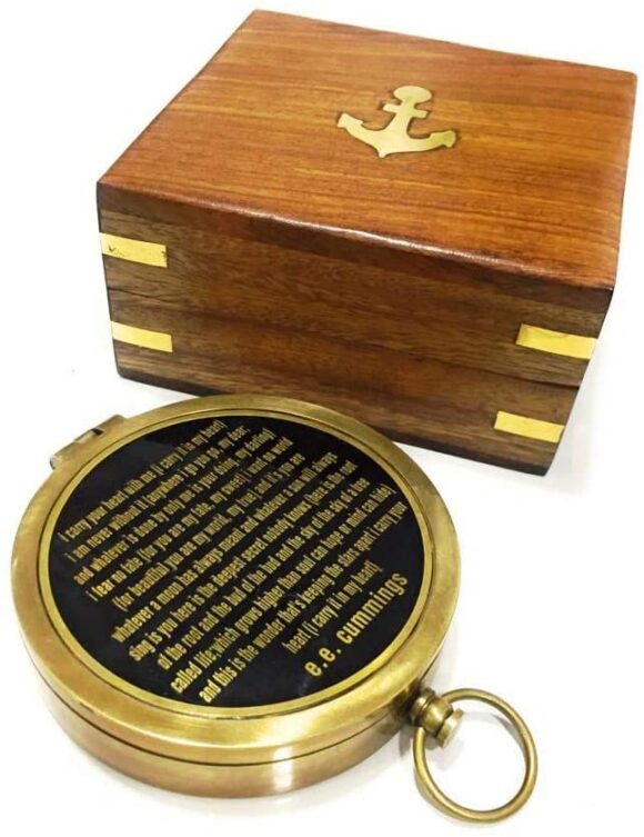 NauticalMart Brass Compass with Rosewood Box E.E. Cummings Poem Compass Handmade Baptism Gifts, Best Easter, Birthday, Mothers Day, Fathers Day, Graduation Gift, Wedding Gifts - Image 2