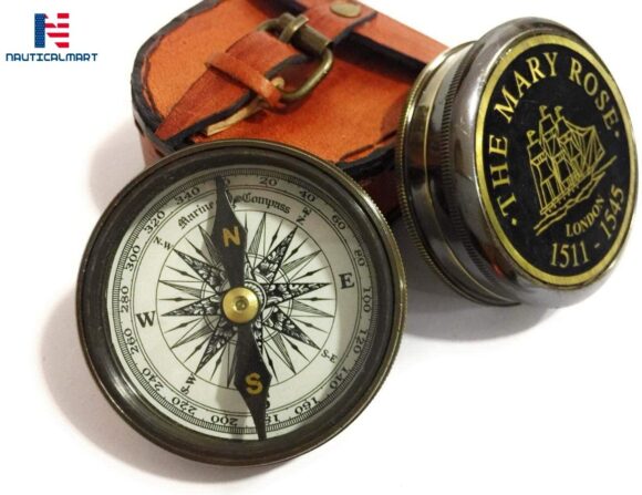 Brass Compass The Mary Rose London Compass with Leather Case Marine Nautical Gift - Image 3