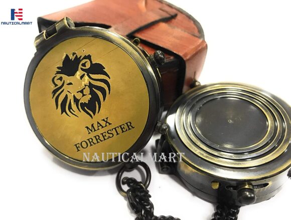 NauticalMart Brass Pocket Compass with Leather Case, Wedding Gift, Company Gift - Vintage Working Compass