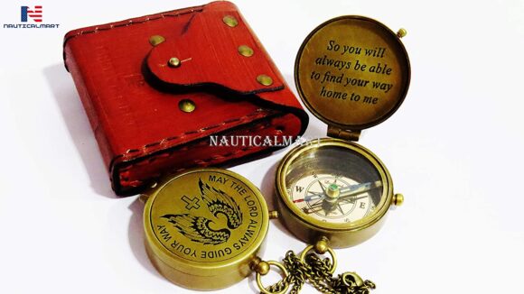 NauticalMart Brass Compass - God is My Guide Compass with Unique Leather Case | Heavenly Gift of Faith | The Perfect Baptism Gift, Missionary, Birthday or Confirmation Gift - Image 2