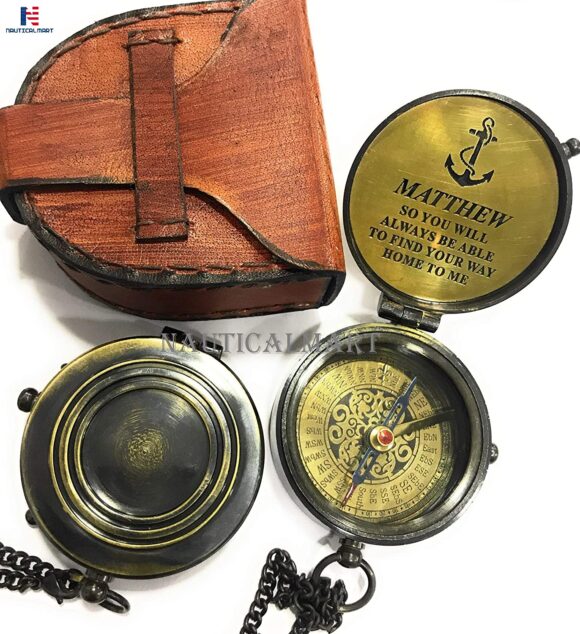 NauticalMart Brass Pocket Compass with Leather Case, Wedding Gift, Company Gift - Vintage Working Compass - Image 4