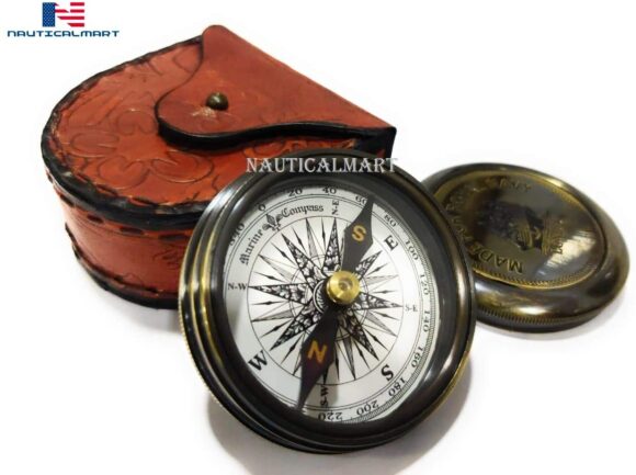 NAU-BR48342 Brass Sun Dial Compass in Box - Great Nautical Compass