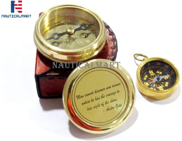 NauticalMart Brass Compass Man Cannot Discover New Oceans with Mini Pocket Compass Combo Gift, Graduation, Birthday, Wedding Keepsake, Christmas, Baptism, Vintage Working Compass