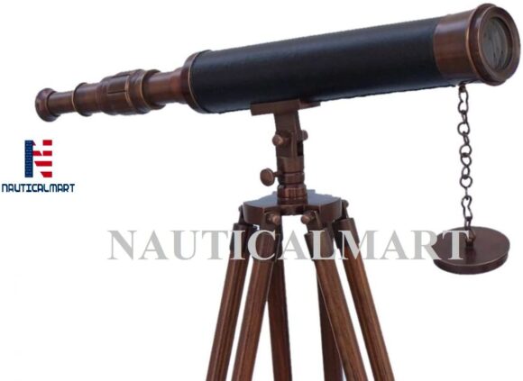 NauticalMart Floor Standing Bronzed with Leather Harbor Master Telescope 50 Inch - Nautical Telescope - Nautical Gifts