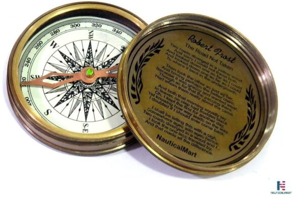 NAUTICALMART Antique Brass Marine Compass Robert Frost Poem Compass