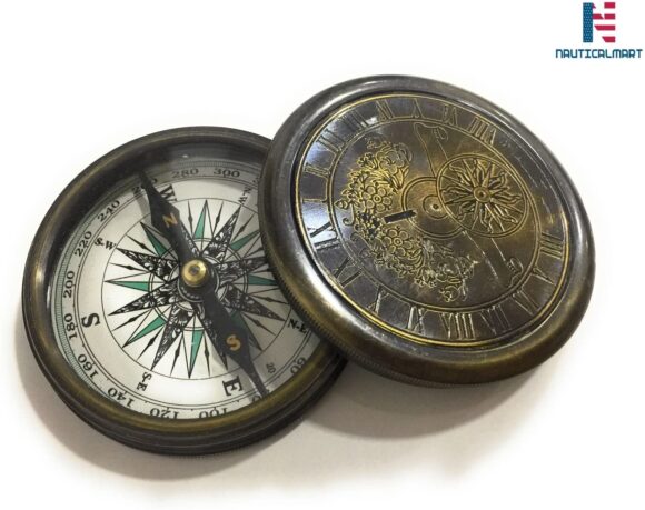 Vintage Nautical Brass Compass 3" Robert Frost Poem Engraved Antique Compass (Engraved Brass Compass)