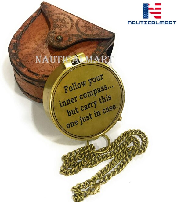 Brass Compass Follow Your Inner/Inspirational Gift/Directional Magnetic Compass for Navigation/Pocket Compass for Camping, Hiking, Touring