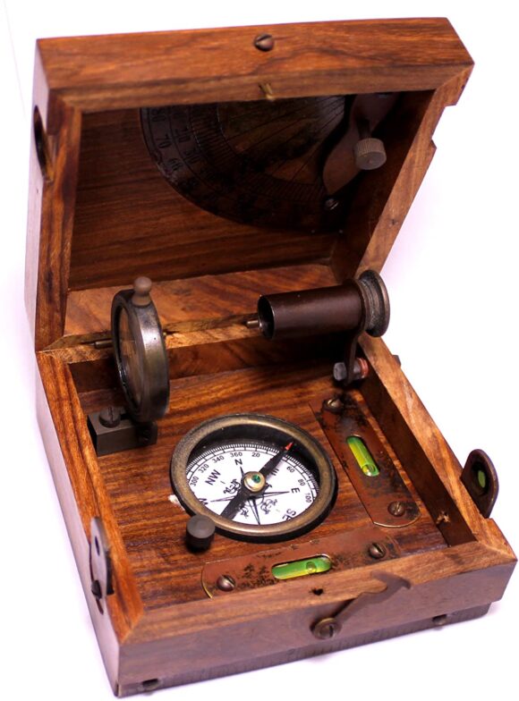 NauticalMart Bronze Alidade Sundial Compass 4.6" - Marine Box