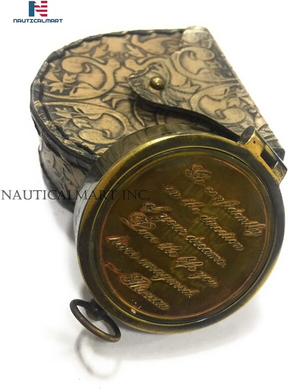 NauticalMart Thoreau's Go Confidently Poem Engraved Pocket Compass with Leather case (Black Antique)