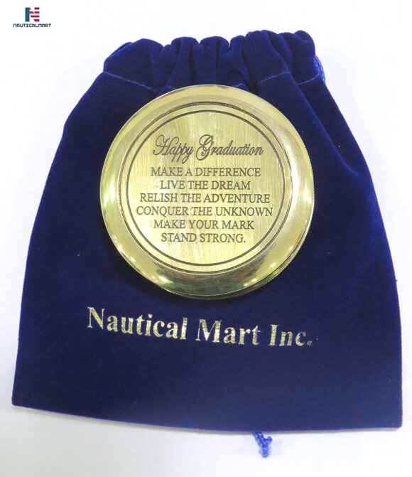 NAUTICALMART Brass Compass Happy Graduation Quote Corporate Gift Compass