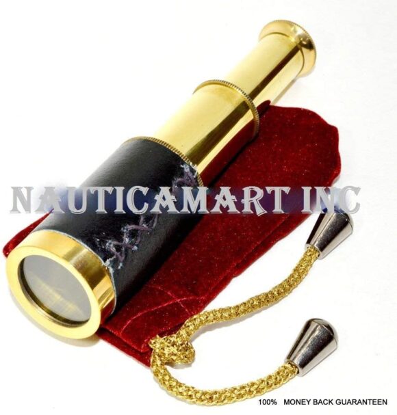 NauticalMart 6" Brass Spyglass Pullout Telescope with Red Pouch