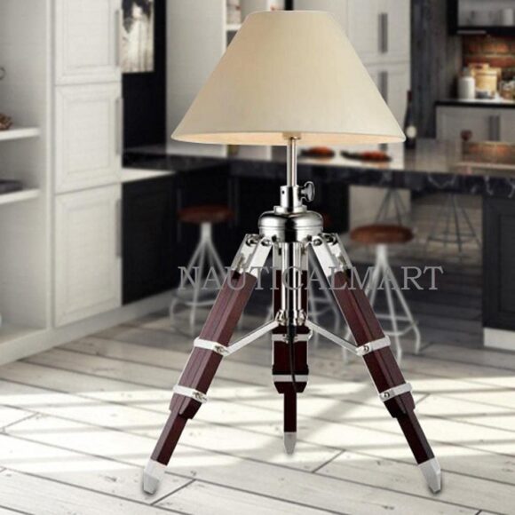 Creative Fabric Retro Living Room lamp searchlights Photography Light Wood Tripod Table lamp by Nauticalmart