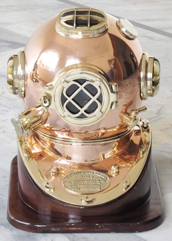 NauticalMart Solid Shiny Brass & Copper Divers Diving Helmet US Navy Mark V Helmet