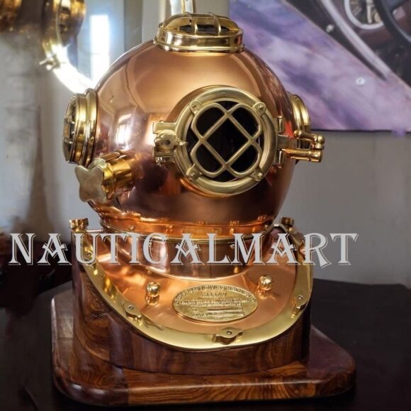 Nautical-Mart Diving Divers Helmet Antique Scuba Us Navy Mark V Helmet Copper & Brass with Base