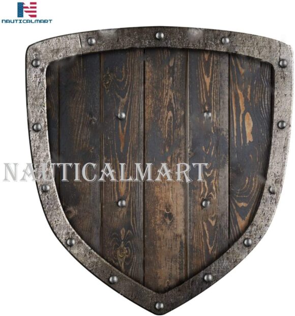 Nautical-Mart Aged Wood Viking Shield Wooden Medieval Vikings Shield with Metal Frame - SCA/LARP/Norse/Norway/Antique/Armor