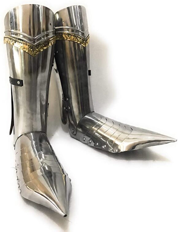 Medieval Functional Greaves Armor Leg Guard with Sabaton Halloween Costume Silver