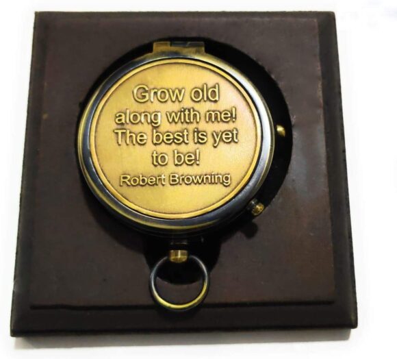 Nautical-Mart Grow Old Along with me Embossed Compass with Wooden Base Gift for Valentine Anniversary Birthday, Long Distance, Love, Sorry, Keepsakes, Old Memory