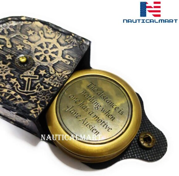 NauticalMart Brass Compass The Distance is Nothing Inspirational Poem Compass with Case