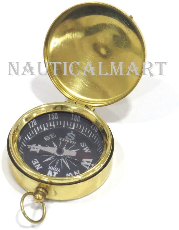 NauticalMart Brass Pocket Compass, Black Dial