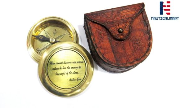 NauticalMart Solid Brass Compass Engraved Quote Andre Gide Man Cannot Discover New Oceans