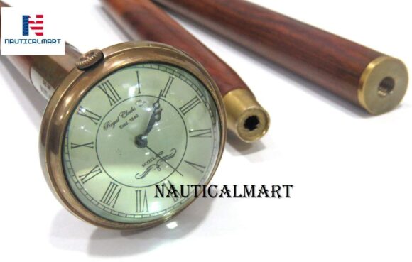 NauticalMart Antique Walking Stick Royal Clock Father, Grandfather Gift Holiday Collectible Folding Wooden Walking Canes