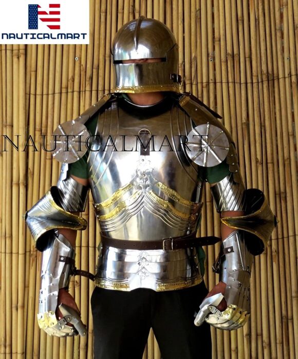 NauticalMart German Gothic Suit of Armor Breastplate Helmet Costume LARP Halloween