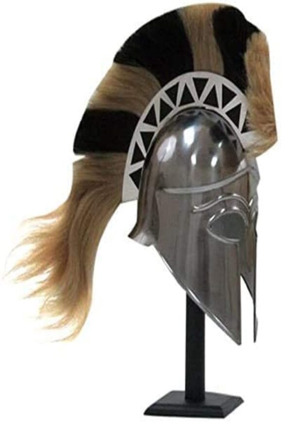 Greek Corinthian Armor Helmet with Plume Silver