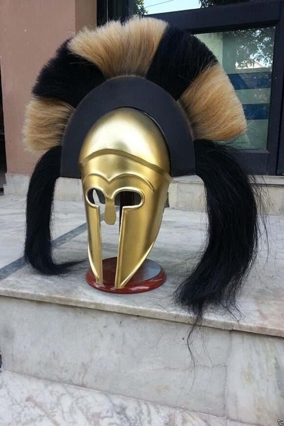 NauticalMart The Classic Greek Corinthian Helmet with Long Black and White Plume