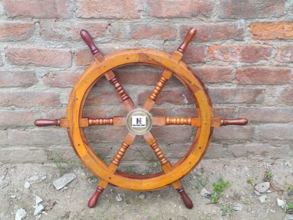 NM072163C Handcrafted Wooden Ship Wheel - Home Wall Decor | Pirate's Wall Hanging Sculpture & Accessories (18 Inches) - Image 2