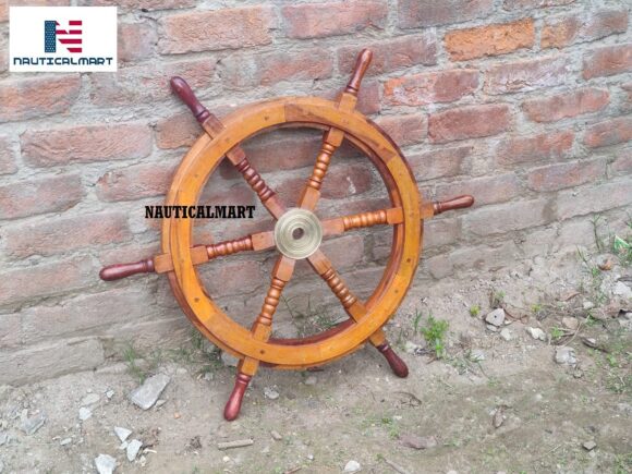 NM072163C Handcrafted Wooden Ship Wheel - Home Wall Decor | Pirate's Wall Hanging Sculpture & Accessories (18 Inches) - Image 3