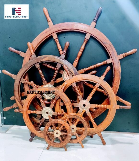 NM072163C Handcrafted Wooden Ship Wheel - Home Wall Decor | Pirate's Wall Hanging Sculpture & Accessories (18 Inches) - Image 5