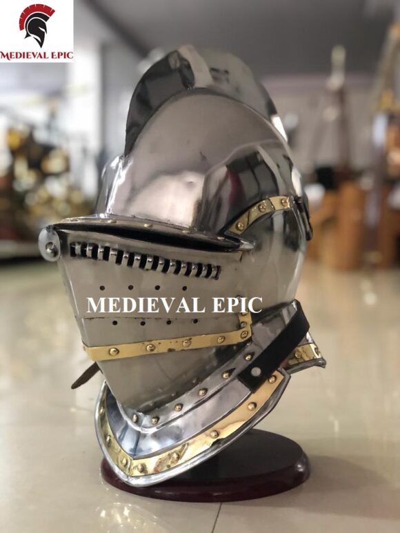 Armor Medieval Burgonet Helmet Medieval Costume – Metallic – One Size