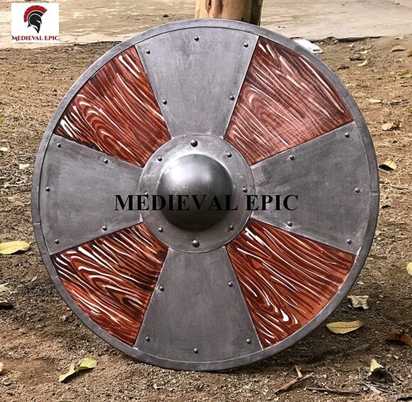 Wooden Medieval Round Shield with Cross Vikings Shield – SCA/LARP/Antique/Armor/Handmade