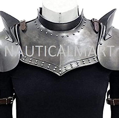 NauticalMart Medieval Armor Gorget Set With Pauldrons Shoulder SCA LARP Knight Metal Shoulder Guard Viking Halloween Costume