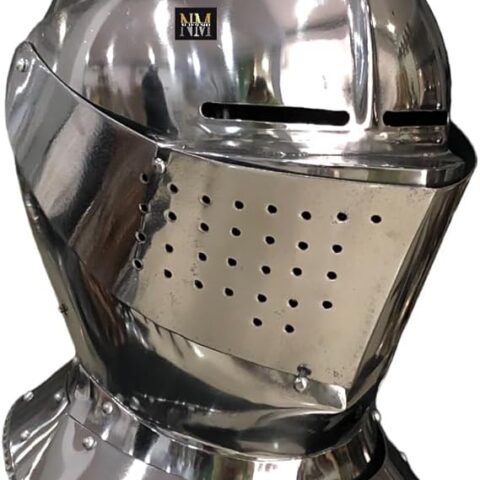 Medieval Knight Armor Helmet LARP Reenactment Wearable Armour Halloween Costume Silver