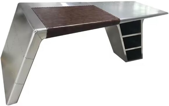 NauticalMart Aviator Aluminum Leather Industrial Retro Executive Wing Desk Aviation Furniture Office Desks - Image 2