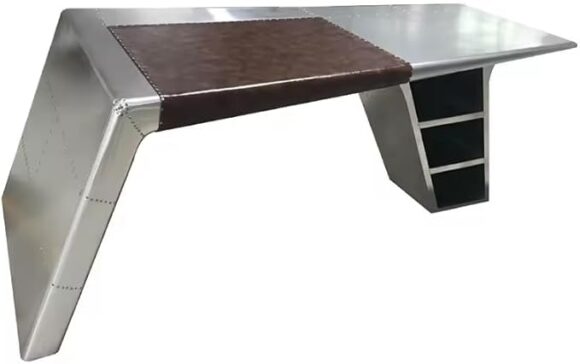 NauticalMart Aviator Aluminum Leather Industrial Retro Executive Wing Desk Aviation Furniture Office Desks - Image 5