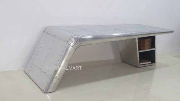 NauticalMart Vintage Aluminium Elegant Aviator Wings Coffee Table/Desk with Silver Metal - Image 5