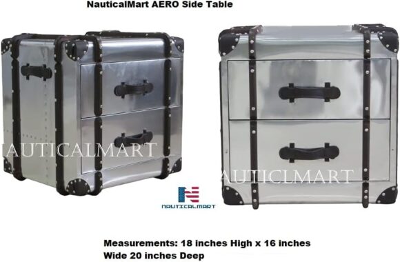 NauticalMart AERO Side Table Designer Aviator Aluminum Bedside 2 Drawer End Furniture - Image 6