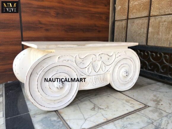 NauticalMart Distressed Ionic Capital Decor Wooden Coffee Table - Image 5