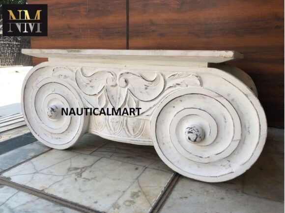 NauticalMart Distressed Ionic Capital Decor Wooden Coffee Table