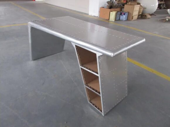 NauticalMart Aluminum Wing Desk Vintage Industrial Office Table Silver Aviation Furniture Decor Home Office