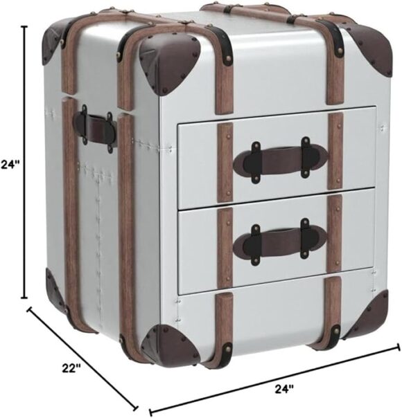 Nautical-Mart Aviator Luggage Trunk Side Table, Soft Close Drawers