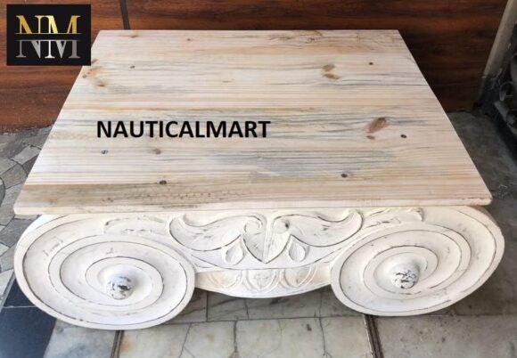 NauticalMart Distressed Ionic Capital Decor Wooden Coffee Table - Image 4