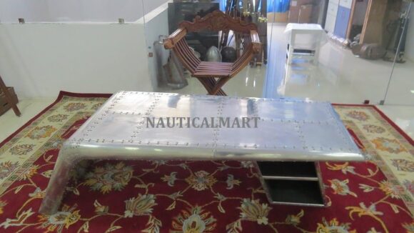 NauticalMart Vintage Aluminium Elegant Wings Desk Table with Silver Metal - Image 2