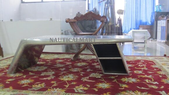 NauticalMart Vintage Aluminium Elegant Wings Desk Table with Silver Metal - Image 2