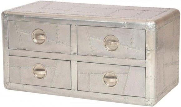 NauticalMart Designer Coffee Table Aluminum with Drawers - Vintage Look