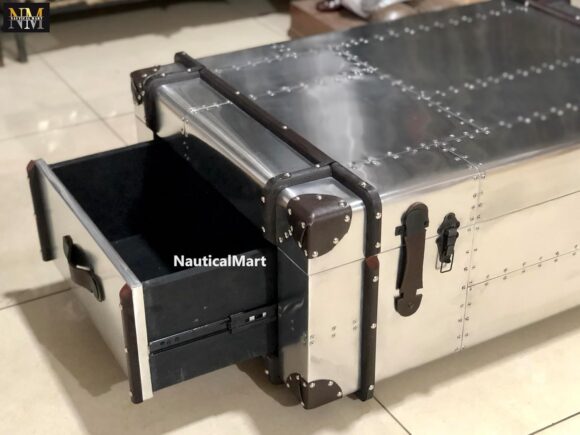 NauticalMart Richard's Trunk Coffee Table Aviation Decor Vintage Aviator Trunks - Image 7