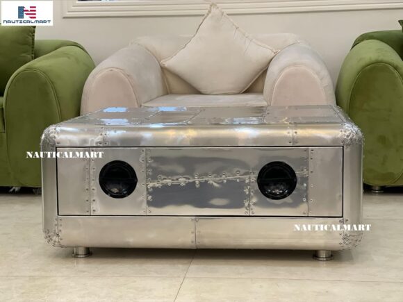 NauticalMart Vintage Coffee Table Aluminum Trunk - Image 8